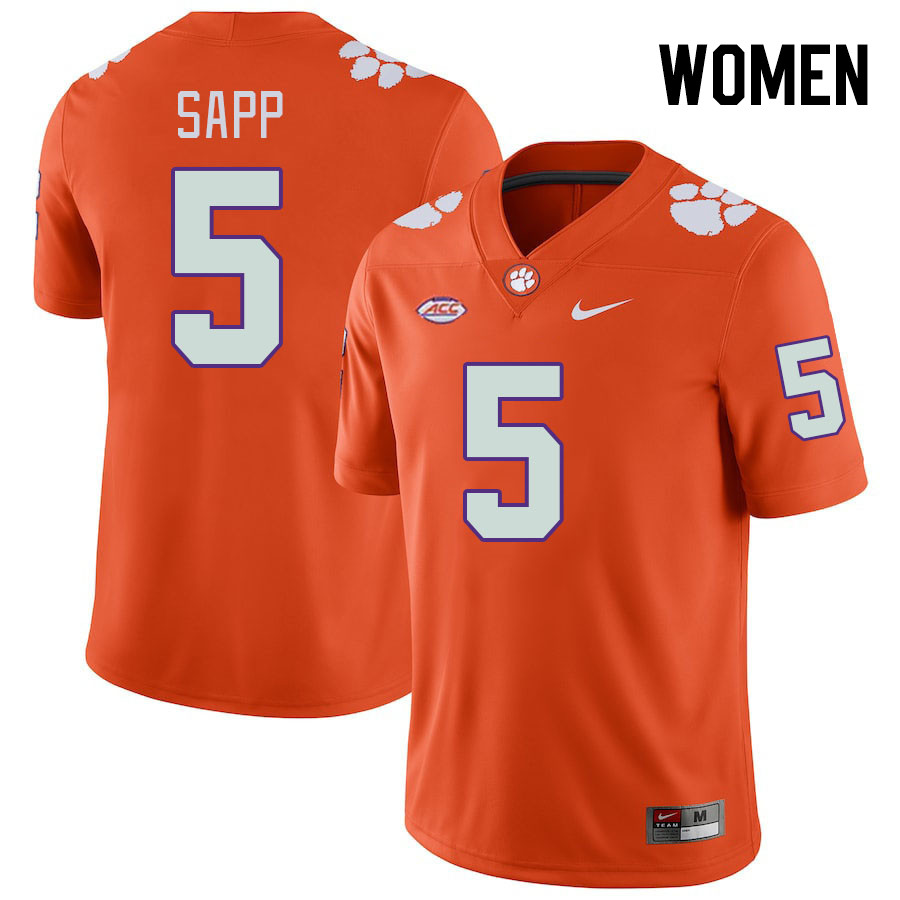 Women #5 Josh Sapp Clemson Tigers College Football Jerseys Stitched-Orange - Click Image to Close